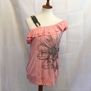 Off the shoulder pink flower design blouse